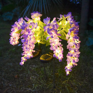 LED solar wisteria flower light with four heads, realistic flower lawn light, outdoor yard stake decorative garden landscape light