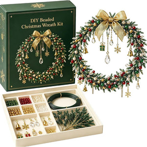 DIY Beaded Christmas Wreath Kit, Mini Elegant Handmade Christmas Wreath Craft Set for Wall Door Decor, Holiday Gift for Craft Lovers