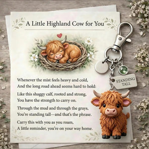 Highland Cow Keychain with Sentiment Card, “Still Standing Tall” Encouragement Gift