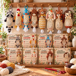 Cute Animal Crochet Bag Holder DIY Kit | Wall Mount Plastic Grocery Bag Storage Net, Handmade Craft Gift