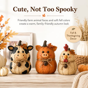 Fall Farm Animal Pumpkin Felt Ornament, Cute Cow Pig Chicken Pumpkin Figurine for Thanksgiving Harvest Home Decor & Gift