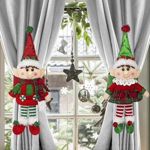 Christmas Elf Curtain Tieback, Soft Plush Elf Doll Window Curtain Holder Strap, Xmas Home Decor Ornament for Living Room Bedroom