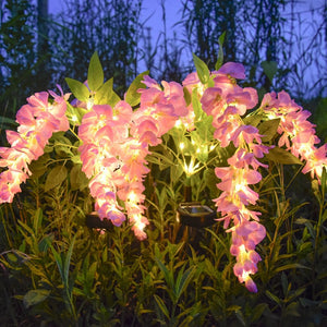 LED solar wisteria flower light with four heads, realistic flower lawn light, outdoor yard stake decorative garden landscape light