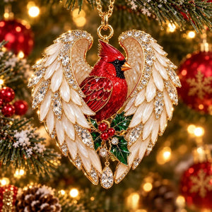 Red Cardinal Christmas Ornaments Set, Luxury Rhinestone Hanging Decorations for Christmas Tree, Family Holiday Decor & Gift