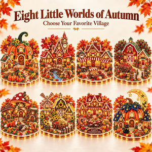 3D Diamond Art Autumn Village Kit, DIY Pumpkin House Craft Set with LED Light, Thanksgiving Fall Harvest Table Decor, Handmade Gift for Craft Lovers