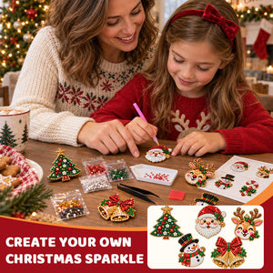 6Pcs DIY Christmas Diamond Art Brooch Kit, Handmade Rhinestone Pin Holiday Craft Gift