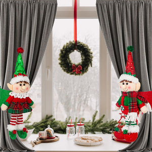 Christmas Elf Curtain Tieback, Soft Plush Elf Doll Window Curtain Holder Strap, Xmas Home Decor Ornament for Living Room Bedroom