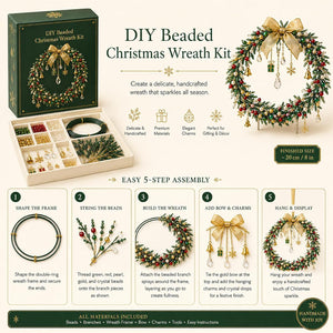DIY Beaded Christmas Wreath Kit, Mini Elegant Handmade Christmas Wreath Craft Set for Wall Door Decor, Holiday Gift for Craft Lovers