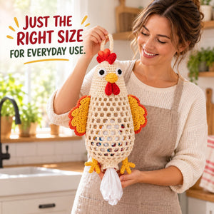 Cute Animal Crochet Bag Holder DIY Kit | Wall Mount Plastic Grocery Bag Storage Net, Handmade Craft Gift