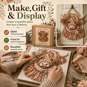 Highland Cow Fabric Art DIY Kit | Make Your Own Ready-to-Display Farmhouse Handmade Keepsake