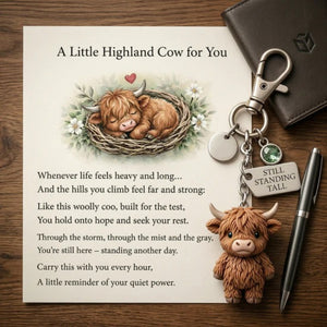 Highland Cow Keychain with Sentiment Card, “Still Standing Tall” Encouragement Gift
