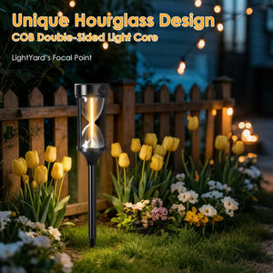 Quntis Hourglass Solar Pathway Lights, Decorative Warm Glow IP65 Waterproof Lighting, Modern Landscape Stakes for Garden and Walkway
