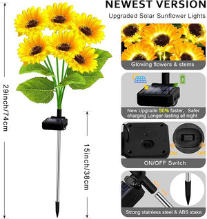 Sunflower Solar Lights – Auto On/Off, 14H Glow, IP65 Waterproof ☀️