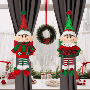 Christmas Elf Curtain Tieback, Soft Plush Elf Doll Window Curtain Holder Strap, Xmas Home Decor Ornament for Living Room Bedroom