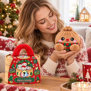 Christmas Mystery Dumpling Plush Toy, Cute Collectible Surprise Blind Box Plush with Steamer Gift Box, Holiday Stuffer Gift for Kids & Plush Lovers