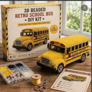 3D Beaded Vehicle DIY Craft Kit, Create Your Own Retro Truck & School Bus Bead Model, Beginner Handmade Art Decor Gift for Adults Teens