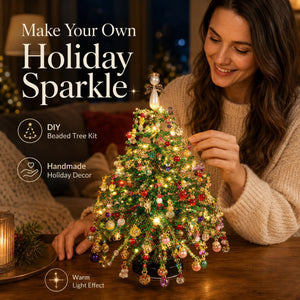 DIY Beaded Tabletop Christmas Tree Craft Kit, Seasonal Handmade Mini Lighted Ornament, Multi-theme Desktop Decoration, Creative Holiday Gift for Craft Lovers