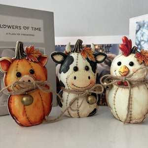 Fall Farm Animal Pumpkin Felt Ornament, Cute Cow Pig Chicken Pumpkin Figurine for Thanksgiving Harvest Home Decor & Gift