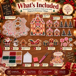 3D Lighted Christmas Village Diamond Art Kit, All-in-One DIY Diamond Art Craft Set for Holiday Table Mantel Decor & Christmas Gift