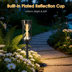 Quntis Hourglass Solar Pathway Lights, Decorative Warm Glow IP65 Waterproof Lighting, Modern Landscape Stakes for Garden and Walkway