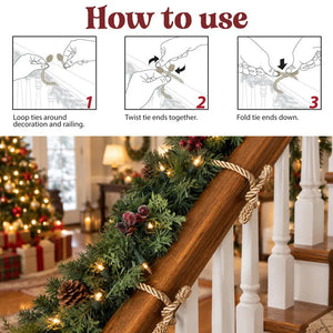Pine Cone Christmas Garland Ties, Reusable Flexible Decor Twist Ties for Stair Banister, Wreath & Holiday Home Decor, 5 Pack