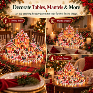 3D Lighted Christmas Village Diamond Art Kit, All-in-One DIY Diamond Art Craft Set for Holiday Table Mantel Decor & Christmas Gift