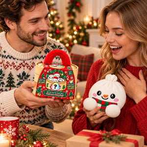 Christmas Mystery Dumpling Plush Toy, Cute Collectible Surprise Blind Box Plush with Steamer Gift Box, Holiday Stuffer Gift for Kids & Plush Lovers