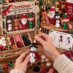 Christmas Wooden Bead Ornaments DIY Kit, Make 4 Rustic Farmhouse Hanging Decorations, Holiday Craft Gift for Kids & Craft Lovers