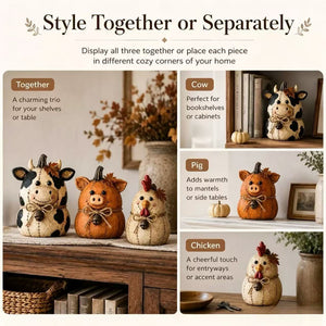 Fall Farm Animal Pumpkin Felt Ornament, Cute Cow Pig Chicken Pumpkin Figurine for Thanksgiving Harvest Home Decor & Gift