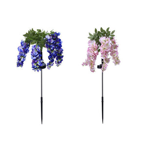LED solar wisteria flower light with four heads, realistic flower lawn light, outdoor yard stake decorative garden landscape light