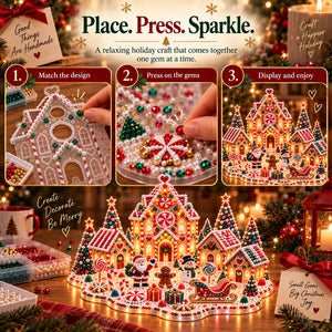 3D Lighted Christmas Village Diamond Art Kit, All-in-One DIY Diamond Art Craft Set for Holiday Table Mantel Decor & Christmas Gift