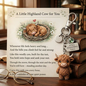 Highland Cow Keychain with Sentiment Card, “Still Standing Tall” Encouragement Gift