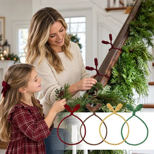 Pine Cone Christmas Garland Ties, Reusable Flexible Decor Twist Ties for Stair Banister, Wreath & Holiday Home Decor, 5 Pack
