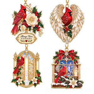 Red Cardinal Christmas Ornaments Set, Luxury Rhinestone Hanging Decorations for Christmas Tree, Family Holiday Decor & Gift