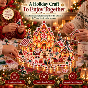 3D Lighted Christmas Village Diamond Art Kit, All-in-One DIY Diamond Art Craft Set for Holiday Table Mantel Decor & Christmas Gift