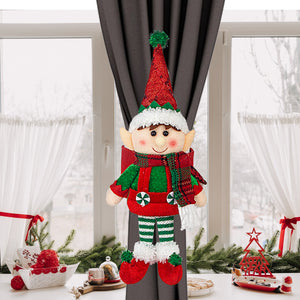 Christmas Elf Curtain Tieback, Soft Plush Elf Doll Window Curtain Holder Strap, Xmas Home Decor Ornament for Living Room Bedroom