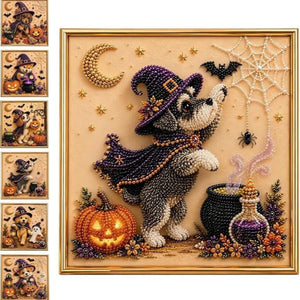 Halloween Wizard Pet Diamond Painting Kit, 20×20cm Cute Black Cat DIY Rhinestone Art, Animal Witch Diamond Art Set for Home Wall Decor Holiday Gift