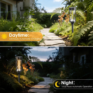 Quntis Hourglass Solar Pathway Lights, Decorative Warm Glow IP65 Waterproof Lighting, Modern Landscape Stakes for Garden and Walkway