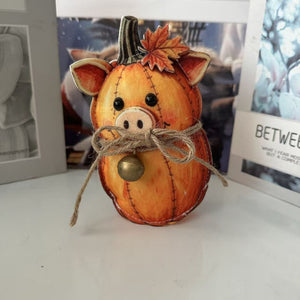 Fall Farm Animal Pumpkin Felt Ornament, Cute Cow Pig Chicken Pumpkin Figurine for Thanksgiving Harvest Home Decor & Gift