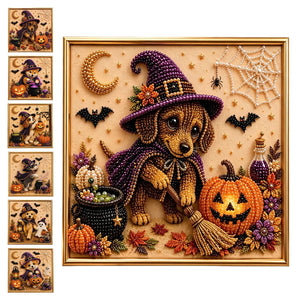 Halloween Wizard Pet Diamond Painting Kit, 20×20cm Cute Black Cat DIY Rhinestone Art, Animal Witch Diamond Art Set for Home Wall Decor Holiday Gift