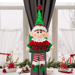 Christmas Elf Curtain Tieback, Soft Plush Elf Doll Window Curtain Holder Strap, Xmas Home Decor Ornament for Living Room Bedroom