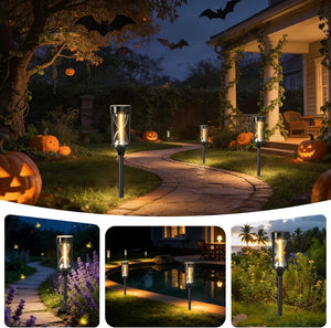 Quntis Hourglass Solar Pathway Lights, Decorative Warm Glow IP65 Waterproof Lighting, Modern Landscape Stakes for Garden and Walkway
