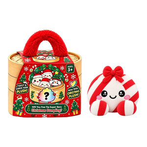 Christmas Mystery Dumpling Plush Toy, Cute Collectible Surprise Blind Box Plush with Steamer Gift Box, Holiday Stuffer Gift for Kids & Plush Lovers