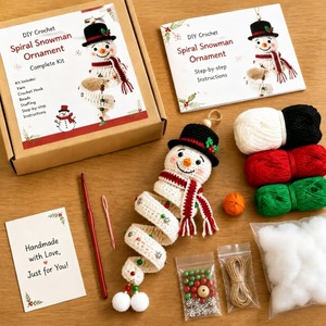 DIY Crochet Kit, Christmas Spiral Hanging Ornament, Handmade Xmas Tree Decor with Yarn, Hook and Instructions, Holiday Craft Gift for Beginners