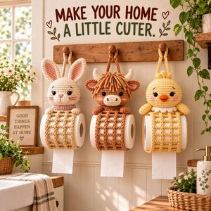 Cute Animal Crochet DIY Kit, Handmade Toilet Roll Holder Craft Set for Home Decor & Gift