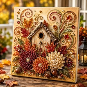 Autumn Harvest Pearl Painting DIY Kit, 20×20cm, Unframed / Stretched Canvas Optional