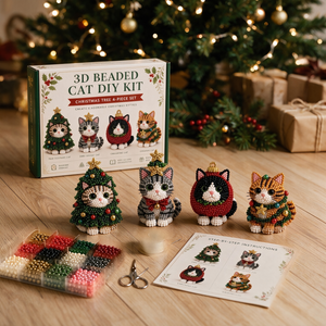 Christmas Bead DIY Craft Kit, Make Handmade 3D Cat Figurines & Festive Hanging Ornaments, All-Inclusive Beginner Beading Supplies for Family Holiday Crafts, Xmas Table Decor & Handmade Gifts