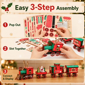 Buildable Wooden Christmas Train DIY Kit | Festive Tabletop Holiday Decor & Family Craft Gift