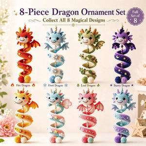 8‑Pack Handmade Crochet Spiral Dragon Hanging Ornaments | Collectible Themed Home Decor Gift Set