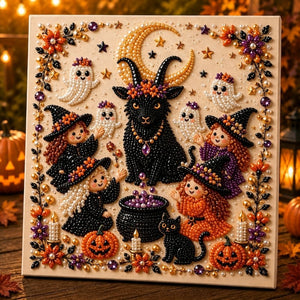Halloween Pearl Drill Diamond Painting 20×20cm DIY Craft Kit | Unstretched Canvas or Pre‑Stretched Wooden Frame for Wall Art & Holiday Gifts